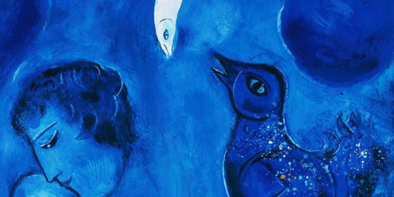 Marc Chagall, Le paysage bleu, 1949, Allemagne, Wuppertal, Von der Heydt Museum © VG Bild-Kunst, Bonn ;  Photo © ARTOTHEK © Adagp, Paris 2019<br />
Exposition Lune - Grand Palais - 2019